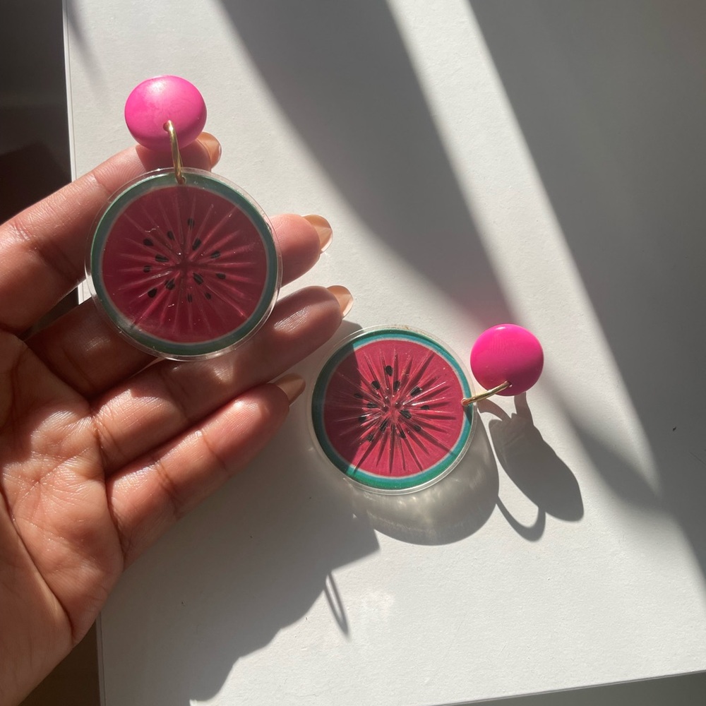 Pink and Gold Watermelon Earrings